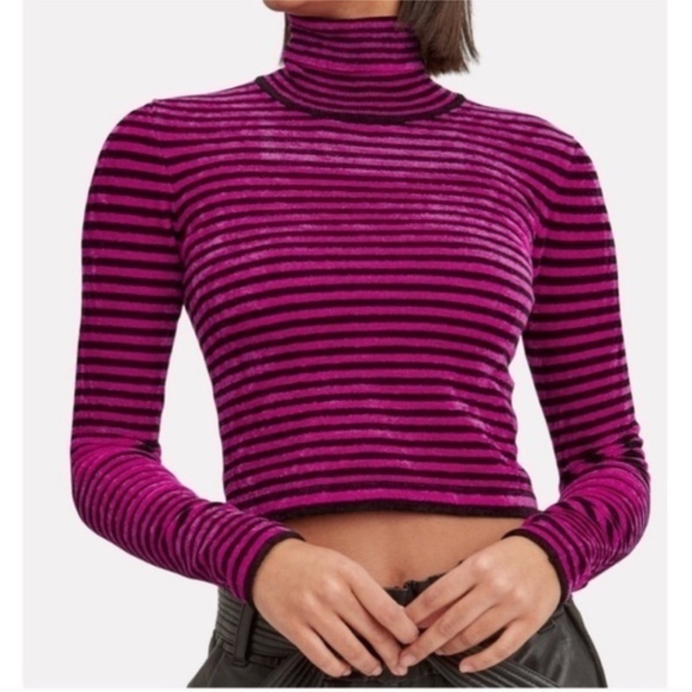 Ronny Kobo Evhanie Cropped Velvet Long Sleeve Turtleneck